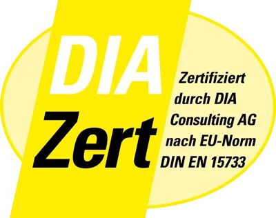 DIA Zert - Zertifiziert durch DIA Consulting AG nach EU-Norm DIN EN 15733