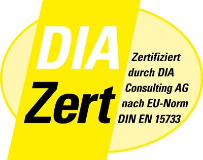 DIA Zert - Zertifiziert durch DIA Consulting AG nach EU-Norm DIN EN 15733